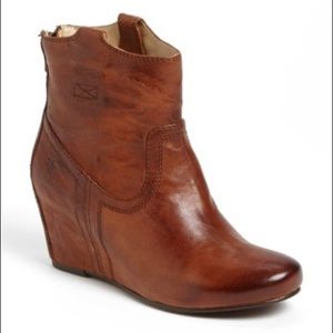 FRYE Carson Wedge Booties -Cognac- Size 8